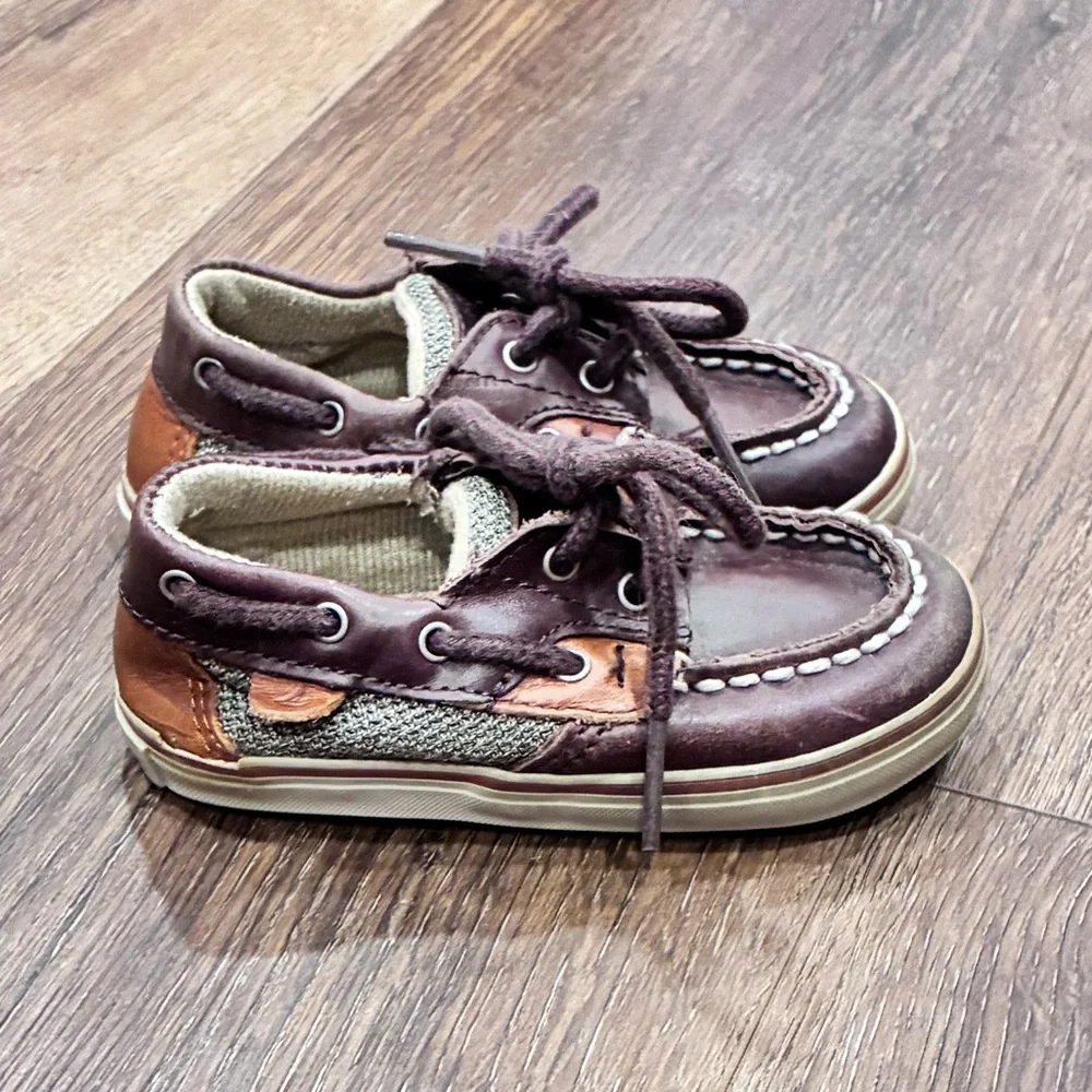 Sperry Bluefish Prewalker Brown Boat Shoes Top Sider Tan Size 4 Baby